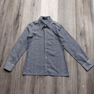 Vintage 1970s Givenchy for Cheva Blue Houndstooth Buttoned Blouse Size 12